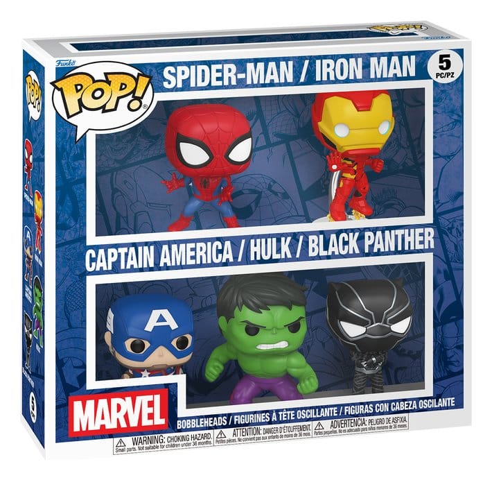 Set figurine Funko POP! Marvel Spider-Man, Iron Man, Captain America, Hulk, Black Panther