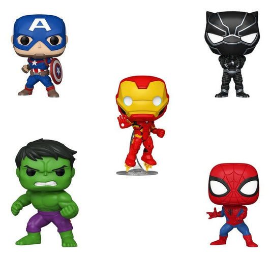 Set figurine Funko POP! Marvel Spider-Man, Iron Man, Captain America, Hulk,  Black Panther